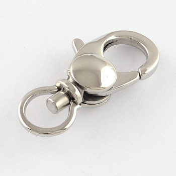 Polished 316 Surgical Stainless Steel Lobster Claw Swivel Clasps, Swivel Snap Hooks, Stainless Steel Color, 22~24x11x6mm, Hole: 6mm