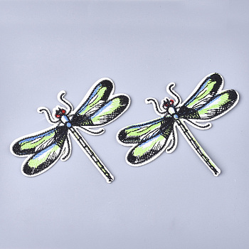 Computerized Embroidery Cloth Iron On Patches, Costume Accessories, Appliques, Dragonfly, Black, 79x98x1mm