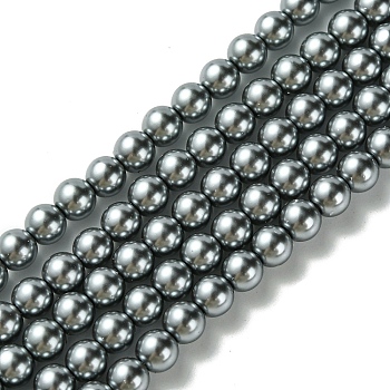 Grade A Glass Pearl Beads, Pearlized, Round, Slate Gray, 6mm, Hole: 0.7~1mm, about 68pcs/Strand, 16''(40.64cm)