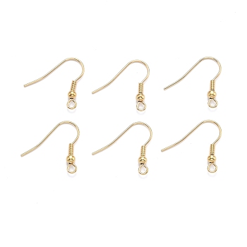 304 Stainless Steel Earring Hooks, Ear Wire, with Horizontal Loop, Golden, 19.5x18x3mm, Hole: 2mm, 21 Gauge, Pin: 0.7mm