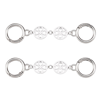 2Pcs 304 Stainless Steel Bag Extension Chains, with Zinc Alloy Spring Ring Clasps, Clover, Platinum & Stainless Steel Color, 12cm