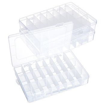 24 Grids Plastic Bead Storage Containers, Adjustable Dividers Box, for Crafting, Beading, Nail Art Rhinestones, Diamond Embroidery, Rectangle, WhiteSmoke, 20x14x3.7cm, Compartments: 2.3x4.1cm