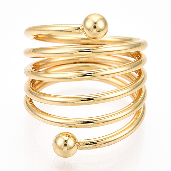 Brass Wire Multi-Layer Wrap Ring, Hollow Wide Band Ring for Women, Real 18K Gold Plated, 7.5~19.5mm, Inner Diameter: 18mm