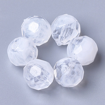 Acrylic Beads, Imitation Gemstone, Faceted, Round, Clear & White, 10mm, Hole: 1.6mm, about 910pcs/500g