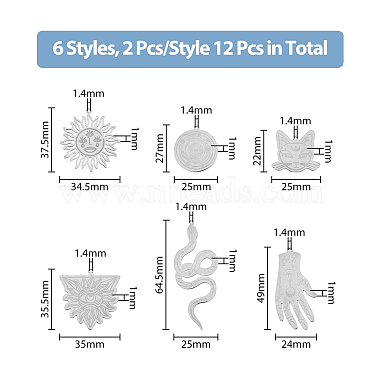 DICOSMETIC 12Pcs 6 Styles 201 Stainless Steel Pendants(STAS-DC0013-90)-2