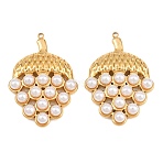 304 Stainless Steel & White ABS Plastic Pearl Pendants, Grape Charms, Ion Plating(IP), Real 18K Gold Plated, 36.5x25.5x6mm, Hole: 1mm(STAS-G398-29G)