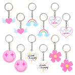 12Pcs 6 Style Acrylic Keychains, with Iron Rings, Mixed Shapes, Platinum, Mixed Color, 76~107mm, 2pcs/style(KEYC-HY0001-40)