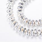Electroplate Non-magnetic Synthetic Hematite Bead Strands, Rondelle, Faceted, Silver Plated, 5.5~6x3mm, Hole: 1~1.5mm, about 130pcs/strand, 15.7 inch(G-Q465-14S)