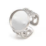 304 Stainless Steel Cuff Ring Components, Round Pad Ring Setting, Stainless Steel Color, 11mm, US Size 9 3/4(19.5mm), Tray Size: 16mm(SA-CBA82C8-01E-P)