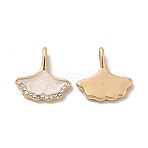 Rack Plating Alloy Rhinestone Pendant, with Enamel, Nickel Free, Gingko Leaf Charms, Golden, Seashell Color, 16.5x16x4.5mm, Hole: 2.2mm(ENAM-O050-01G-04)