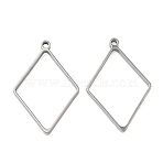 Rhombus 304 Stainless Steel Open Back Bezel Pendants, For DIY UV Resin, Epoxy Resin, Pressed Flower Jewelry, Stainless Steel Color, 38.5x25.5x3mm, Hole: 2.2mm(STAS-K279-05P)