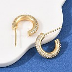 C-Shaped Brass Clear Cubic Zirconia Stud Earrings, Cadmium Free & Lead Free, Long-Lasting Plated, Rack Plating, Real 18K Gold Plated, 14.5x3mm(EJEW-A156-11A-G)