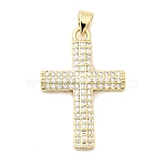 Brass Micro Pave Cubic Zirconia Pendants, Cross Charms, Long-Lasting Plated, Rack Plating, Lead Free & Cadmium Free, Real 18K Gold Plated, 29x20x4mm, Hole: 5x3mm(KK-H529-27G)