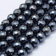 Electroplated Natural Agate Beads Strands, Dyed & Heated, Round, Faceted, Black, 8mm, Hole: 1.5mm, about 47pcs/strand, 14.9 inch(38cm)(G-G749-01E-8mm)