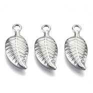 201 Stainless Steel Charms, Laser Cut, Leaf, Stainless Steel Color, 14x6x1mm, Hole: 1.4mm(STAS-R116-055)