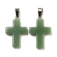 Synthetic Luminous Stone Dyed Pendants, Glow in the Dark Cross Charms with Platinum Plated Iron Snap on Bails, Medium Sea Green, 28x18x4.5mm, Hole: 7x4mm(G-H308-06P-10)