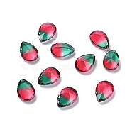 Two Tone Transparent Glass Rhinestone Cabochons, Pointed Back, Faceted, Teardrop, Green, 14x10x6mm(EGLA-L022A-03)