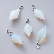 Opalite Pendants, with Platinum Tone Brass Ice Pick Pinch Bails, Faceted, Bicone, 45~46x16~17mm, Hole: 4.5x4mm(G-G807-D06)