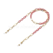 Eyeglasses Chains, Neck Strap for Eyeglasses, with Cellulose Acetate(Resin) & Iron Paperclip Chains, 304 Stainless Steel Lobster Claw Clasps and Rubber Loop Ends, Light Gold, Pale Violet Red, 27.36~27.76 inch(69.5~70.5cm)(AJEW-EH00204-05)