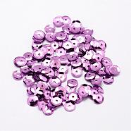 Plastic Paillette Beads, Semi-cupped Sequins Beads, Center Hole, Plum, 6~7x0.5mm, Hole: 1mm(PVC-A001-6mm-03)