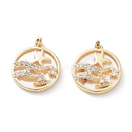 Rack Plating Brass Shell Pendants, with Cubic Zirconia, Long-Lasting Plated, Flat Round Charms, Real 18K Gold Plated, 13x12x2.5mm, Hole: 1.2mm(KK-A183-29G)