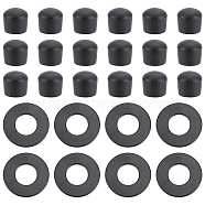 CHGCRAFT 20Pcs Flat Round ABS Plastic Washers, with 20Pcs Column Billiard End Caps, for Foosball, Black, Washer: about 38.5x2mm, hole: 17.5mm, End Cap: about 19.5x18mm, hole: 15.5mm(FIND-CA00004-79)
