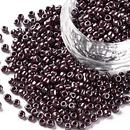 8/0 Glass Seed Beads, Opaque Colors Lustered, Round, Round Hole, Indian Red, 8/0, 3mm, Hole: 1mm, about 1111pcs/50g, 50g/bag, 18bags/2pounds(SEED-US0003-3mm-126)