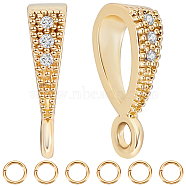 16Pcs Brass Pave Clear Cubic Zirconia Teardrop Tube Bails, Loop Bails, with 20Pcs Open Jump Rings, Nickel Free, Real 14K Gold Plated, 11.5x6x3mm, Hole: 1.6mm(KK-BBC0008-61)