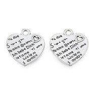 Tibetan Style Alloy Pendants, Cadmium Free & Lead Free, Heart with Word, Antique Silver, 21.5x20x1.5mm, Hole: 2.5mm, about 450pcs/1000g(TIBEP-N012-12)