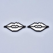 Handmade Seed Beads Links Connectors, with Elastic Thread, Loom Pattern, Lip, White, 19x41~42x1.5mm, Hole: 2~2.5mm(SEED-I012-44)
