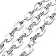 304 Stainless Steel Cable Chains, Unwelded, with Spool, Flat Oval, Stainless Steel Color, 17.5x11.5x2mm, about 16.40 Feet(5m)/Roll(STAS-P301-02P)