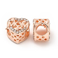 Rack Plating Alloy Rhinestone European Beads, Large Hole Beads, Heart with Word Mom, Rose Gold, 11x11.5x8.5mm, Hole: 5mm(PALLOY-P289-47RG)