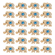 24Pcs Alloy Rhinestone Pendants, Elephant with Evil Eye Charms, Light Gold, 19x30x4mm, Hole: 2mm(ALRI-GO0001-01)