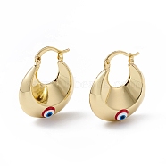 Enamel Evil Eye Thick Hoop Earrings, Real 18K Gold Plated Brass Jewelry for Women, FireBrick, 27x23x9mm, Pin: 1mm(EJEW-A093-02G-10)