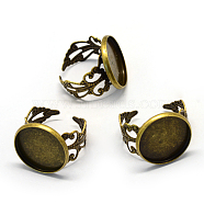 Adjustable Iron Filigree Ring Settings, Flat Round, Size 9, Antique Bronze, Tray: 18mm, 19.5mm(X-MAK-Q006-20)