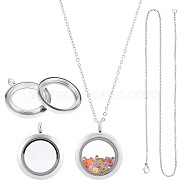 DIY Picture Photo Necklace Making Kit, Including 304 Stainless Steel Cable Chain Necklace & Flat Round Locket Pendants, Stainless Steel Color, Necklace: 450mm, 2mm(DIY-UN0005-60P)