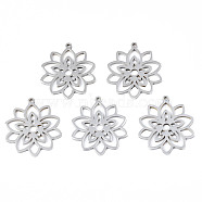 201 Stainless Steel Pendants, Flower, Stainless Steel Color, 28x25x1.5mm, Hole: 1.4mm(STAS-N098-050P)