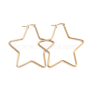 201 Stainless Steel Hoop Earrings, with 304 Stainless Steel Pins, Star, Golden, 12 Gauge, 54.5x53.5x2mm, Pin: 1x0.7mm(EJEW-I245-31B)