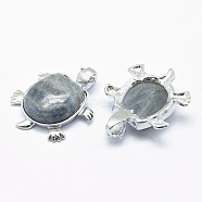 Natural Labradorite Pendant, with Alloy Findings, Tortoise, Platinum, 38x30.5x8.2mm, Hole: 3x4.5mm(G-G759-B07)