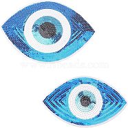 2Pcs 2 Style Iron on/Sew on Sequin Cloth Patches, Costume Accessories, Glittered Appliques, Evil Eye, Mixed Color, 101~175x172~250x1mm, 1pc/style(PATC-CA0001-06)