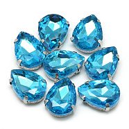 Sew on Rhinestone, Multi-strand Links, Glass Rhinestone, with 201 Stainless Steel Prong Settings, Garments Accessories, Faceted, teardrop, Deep Sky Blue, 18x13x6.5mm, Hole: 0.8~1mm(RGLA-T035-13x18mm-13)