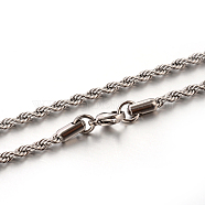 304 Stainless Steel Rope Chain Necklaces, with Lobster Claw Clasps, Stainless Steel Color, 17.7 inch(45cm), 3mm(STAS-M174-009P-A)