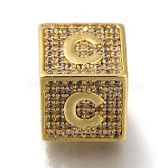 Brass Cubic Zirconia Beads, Letter C, Square, Letter C, 9.5x9.5x9.5mm, Hole: 6mm(KK-Q818-01C-G)