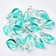Transparent Spray Painted Glass Pendants, with Glitter Powder, Petaline, Turquoise, 20x10.5x6mm, Hole: 1.2mm(GLAA-S054-007B-01)