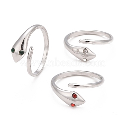 304 Stainless Steel Snake Wrap Open Cuff Ring with Rhinestone for Women, Stainless Steel Color, Mixed Color, US Size 8(18.1mm)(RJEW-E062-B03-P)