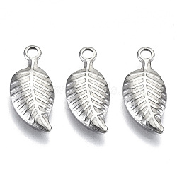 Non-Tarnish 201 Stainless Steel Charms, Laser Cut, Leaf, Stainless Steel Color, 14x6x1mm, Hole: 1.4mm(STAS-R116-055)