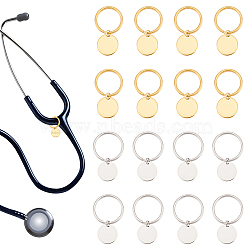 304 Stainless Steel Stethoscope Tag Pendant Decoration, Flat Round, 3.5cm, 2 colors, 8pcs/color, 16pcs/set(HJEW-UN00001)