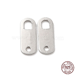 Anti-Tarnish Rhodium Plated 925 Sterling Silver Links, Chain Tabs, with 925 Stamp, Platinum, 8x3.3x0.4mm, Hole: 0.8mm&2x1.5mm(STER-D006-10P)