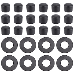 20Pcs Flat Round ABS Plastic Washers, with 20Pcs Column Billiard End Caps, for Foosball, Black, Washer: about 38.5x2mm, hole: 17.5mm, End Cap: about 19.5x18mm, hole: 15.5mm(FIND-CA00004-79)