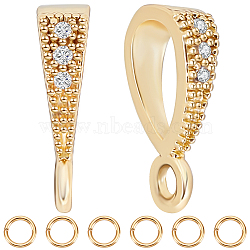 16Pcs Brass Pave Clear Cubic Zirconia Teardrop Tube Bails, Loop Bails, with 20Pcs Open Jump Rings, Nickel Free, Real 14K Gold Plated, 11.5x6x3mm, Hole: 1.6mm(KK-BBC0008-61)